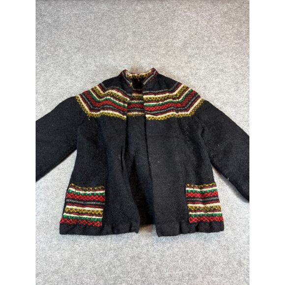Vintage Mohair Knit Cardigan Women Small Open Front Embroidered Geometric Tribal - Picture 1 of 8